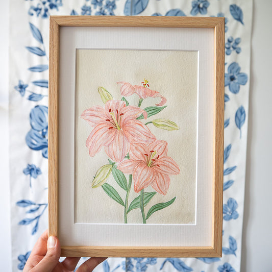 rosa Lilien - Original Aquarell