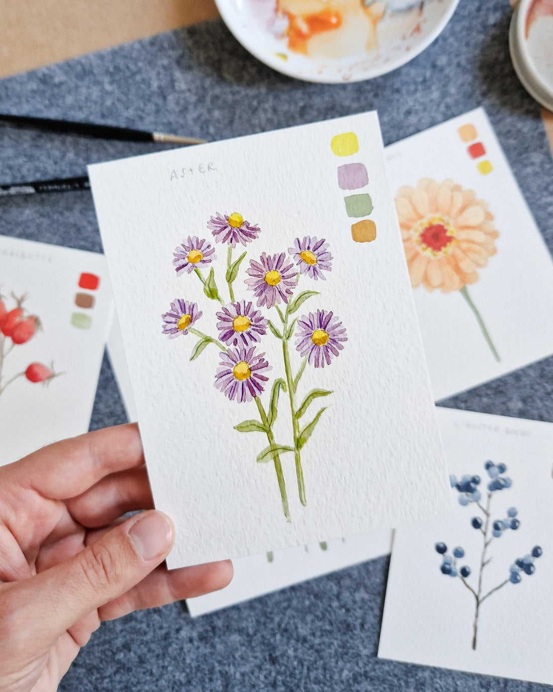 Einfache Aquarellblumen malen - Aster