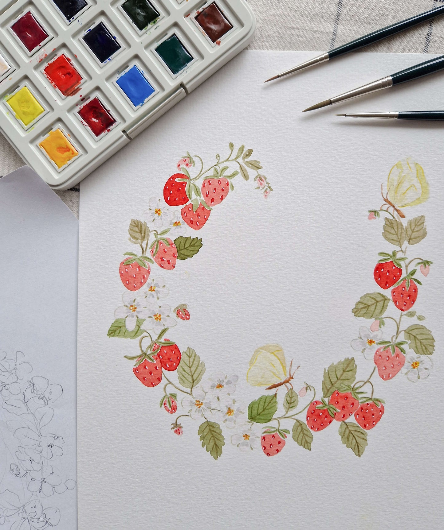 Erdbeerkranz Aquarell Workshop - 29.03.25 / 14 - 18 Uhr