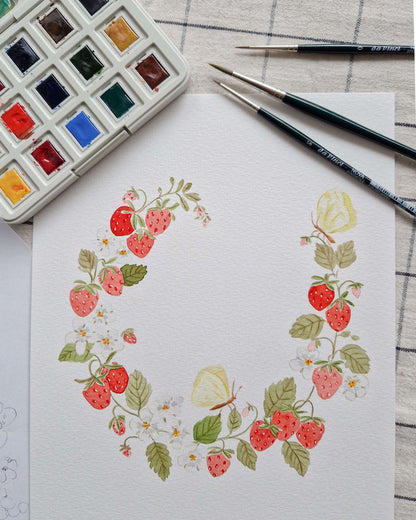 Erdbeerkranz Aquarell Workshop - 29.03.25 / 14 - 18 Uhr