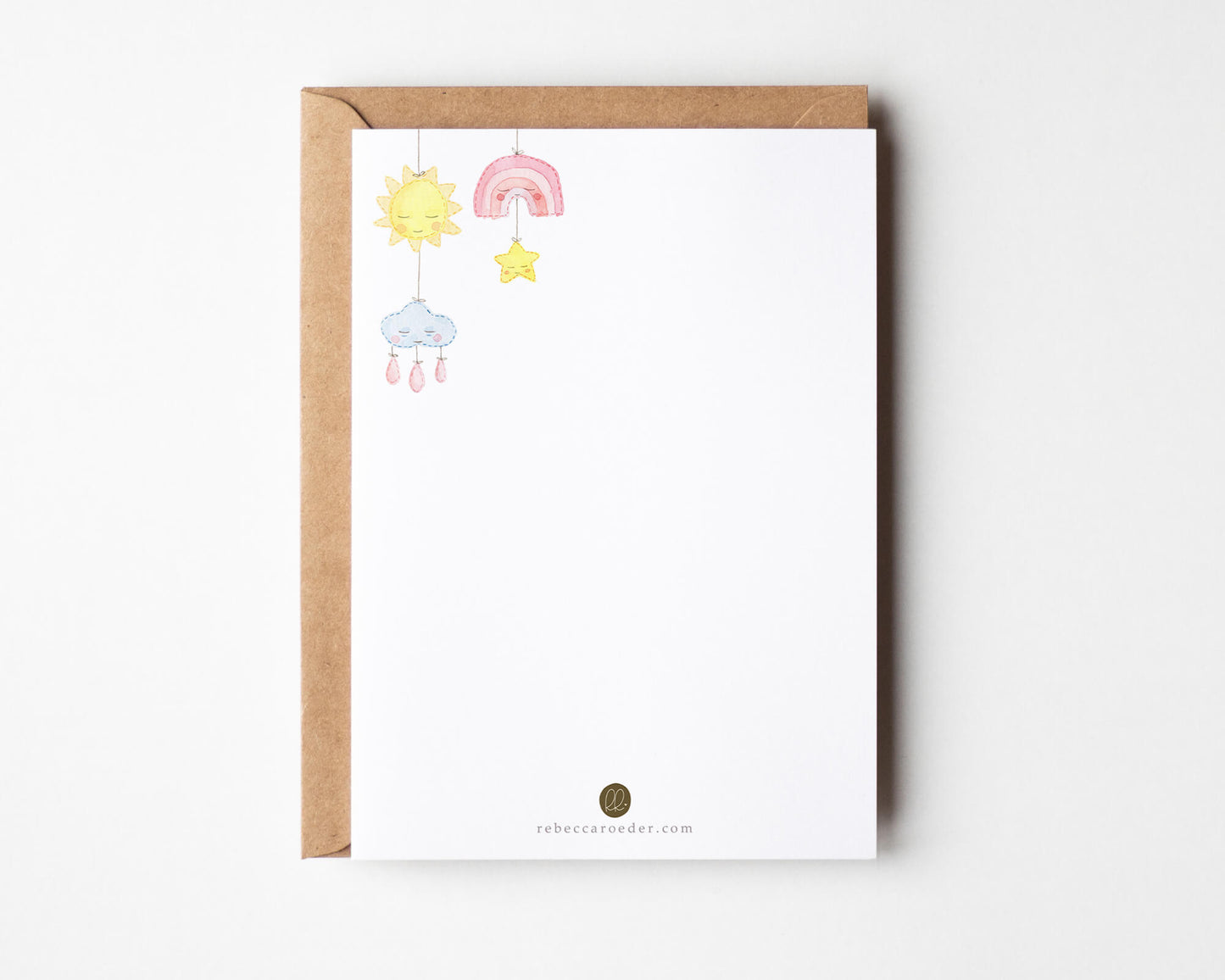 Personalisierte Glückwunschkarte zur Geburt ,it Aquarell Motiven - regenbogen, Wolke, Sonne und Stern - Rückseite