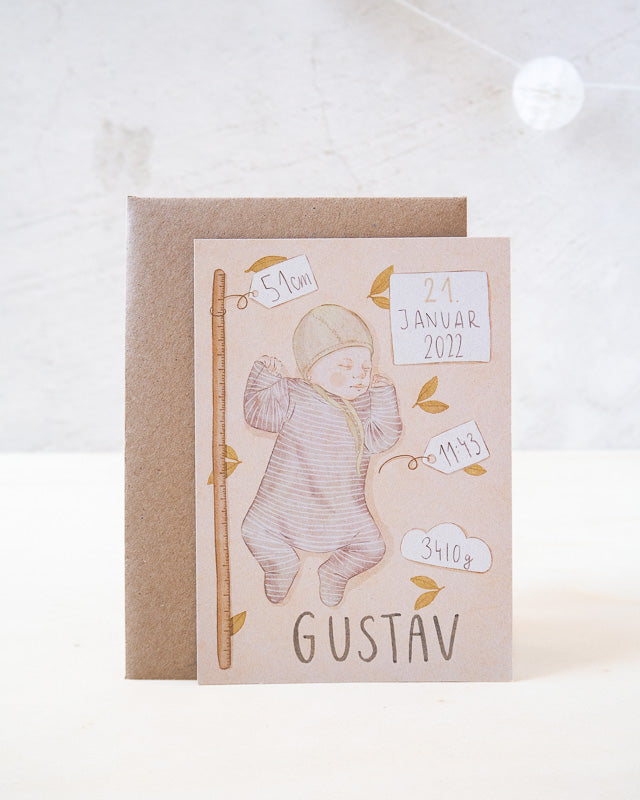 "Gustav" - Personalisierte Glückwunschkarte zur Geburt