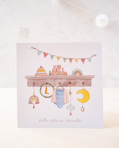 "Hallo kleines Wunder" - personalisierte Glückwunschkarte zur Geburt